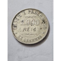 Moeda Brasil 2000 réis 1907 XX gramas prata MBC