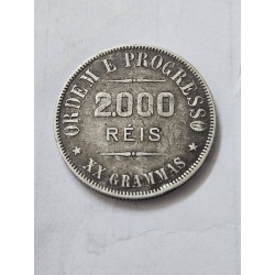 Moeda Brasil 2000 réis 1910 XX gramas prata MBC