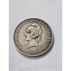 Moeda Brasil 2000 réis 1910 XX gramas prata MBC