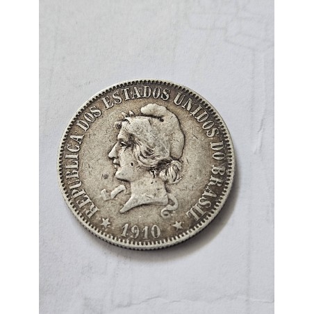 Moeda Brasil 2000 réis 1910 XX gramas prata MBC