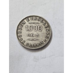 Moeda Brasil 1000 réis 1908 X gramas prata MBC