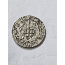 Moeda Brasil 2000 réis 1928 prata republica MBC