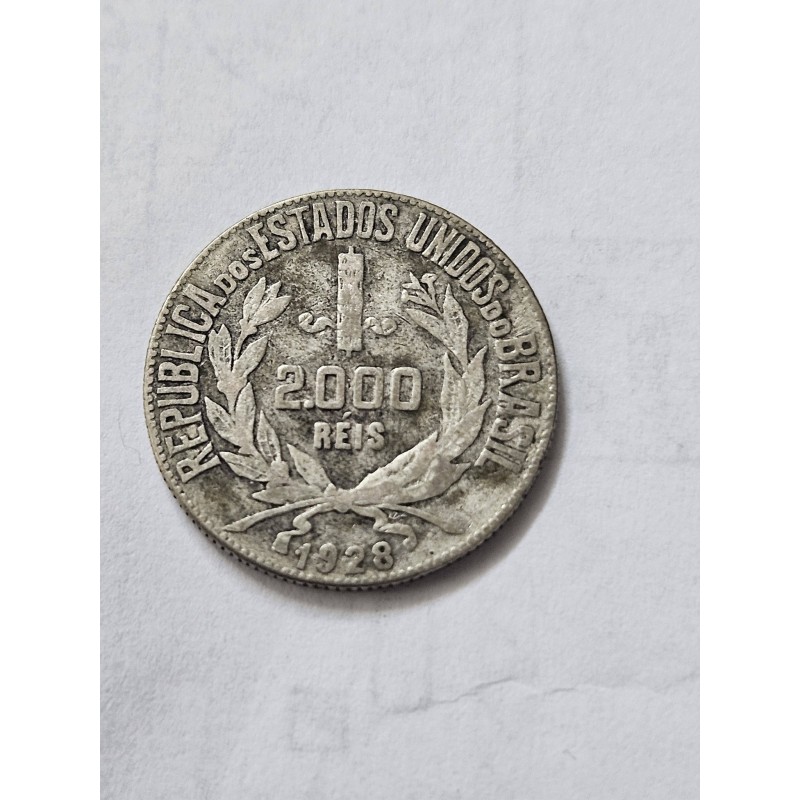 Moeda Brasil 2000 réis 1928 prata republica MBC