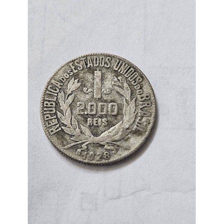 Moeda Brasil 2000 réis 1928 prata republica MBC