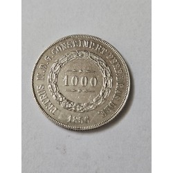 Moeda Brasil Império 1000 réis 1856 prata MBC
