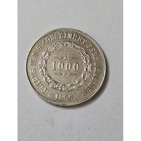 Moeda Brasil Império 1000 réis 1856 prata MBC