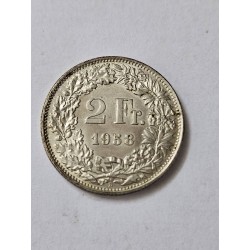 Moeda da Suíça 2 francos 1958 prata 835 9g
