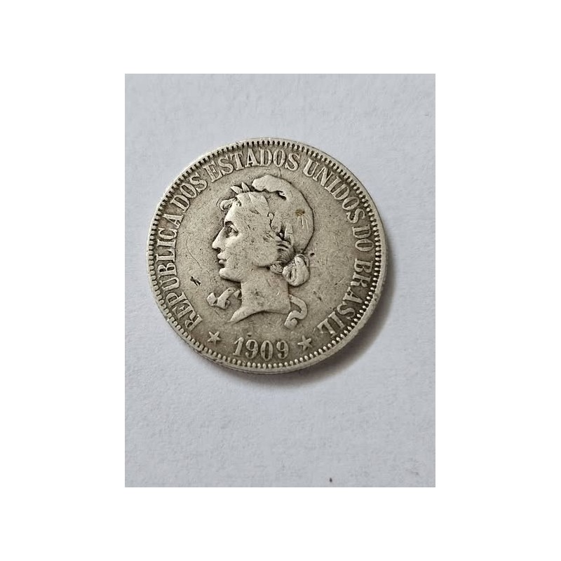Moeda Brasil 1000 réis 1909 X gramas prata MBC
