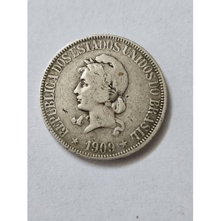 Moeda Brasil 1000 réis 1909 X gramas prata MBC