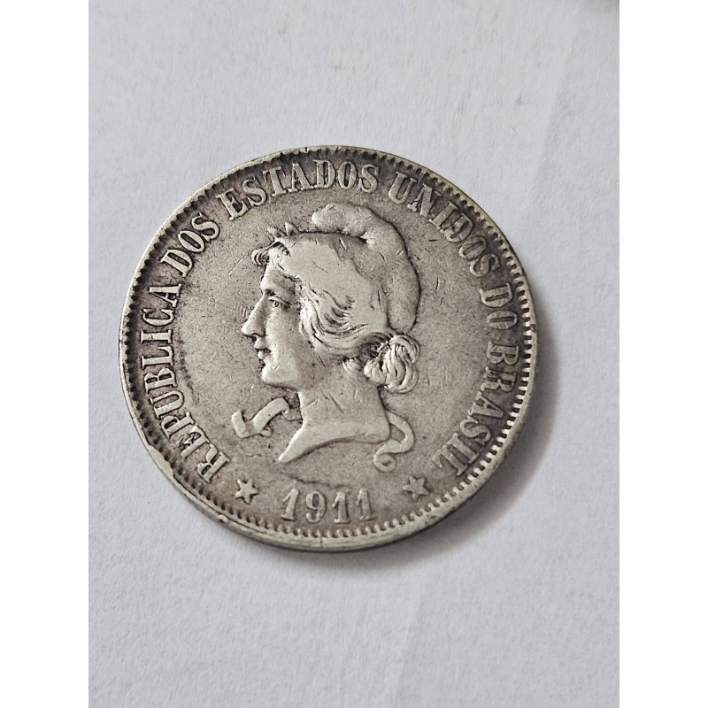 Moeda Brasil 2000 réis 1911 prata XX gramas MBC