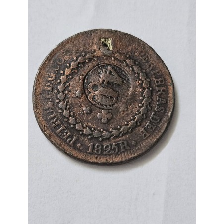Moeda Brasil Cobre Imperio 80 réis carimbo 40 1825R com furo