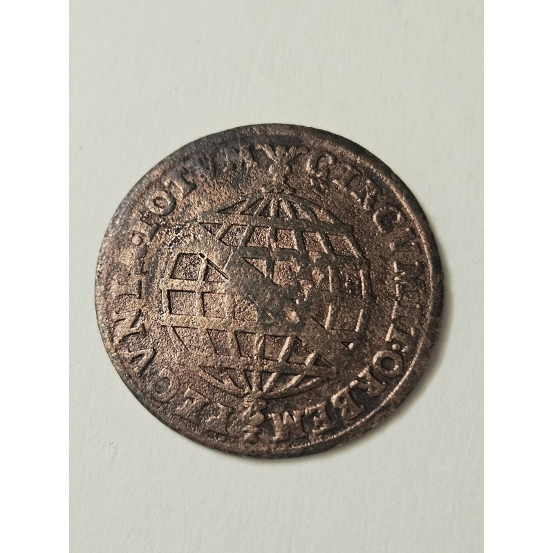 Moeda Brasil Cobre XX réis 1735 carimbo escudete