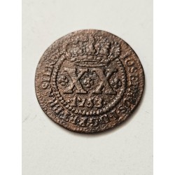 Moeda Brasil XX réis 1753 C107 data entre pontos