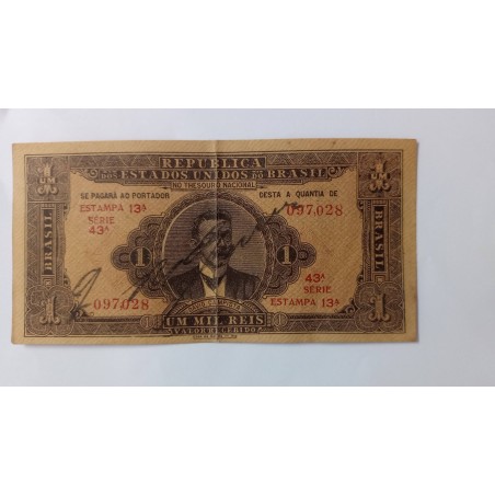 Cédula Breasil 1 mil reis R080 com fita durex no reverso