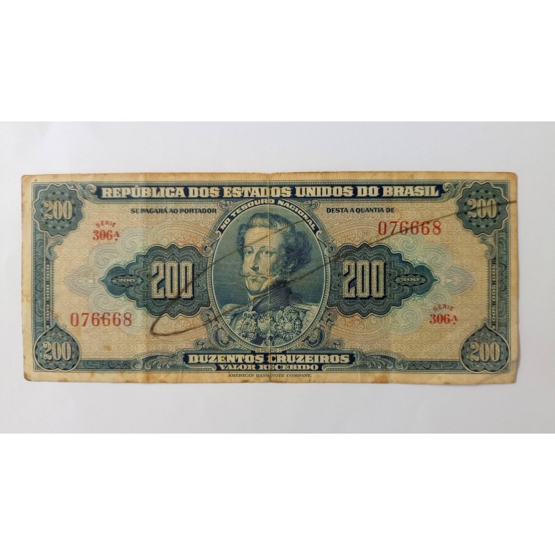 Cédula do Brasil 200 cruzeiros autografada mbc Dom Pedro I