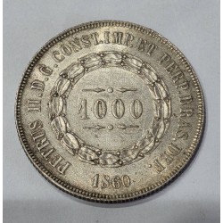 Moeda brasil Império Terceiro Sistema 1000 réis 1860 prata MBCS