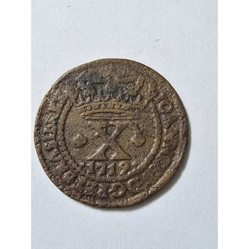 Moeda Brasil X Reis 1719 data entre pontos C028 Bc-Mbc
