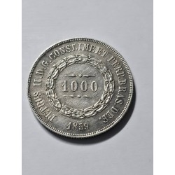 Moeda Brasil Império 1000 Reis 1859 prata MBC