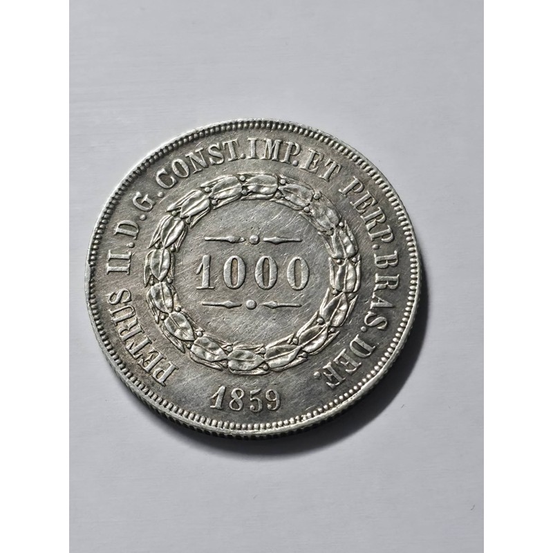 Moeda Brasil Império 1000 Reis 1859 prata MBC
