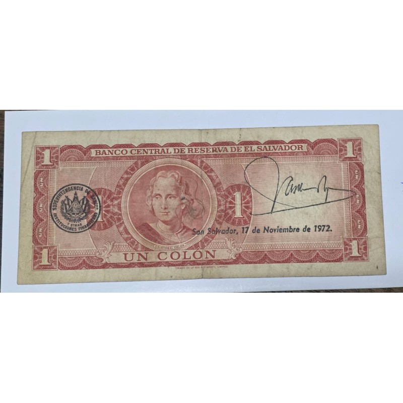 Cédula de El Salvador 1 colon 1972 Cristóvão Colombo Mbc