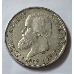 Moeda Brasil 2000 Reis 1869 Luster F prata terceiro sistema MBC-S