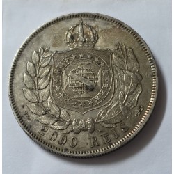 Moeda Brasil 2000 Reis 1869 Luster F prata terceiro sistema MBC-S