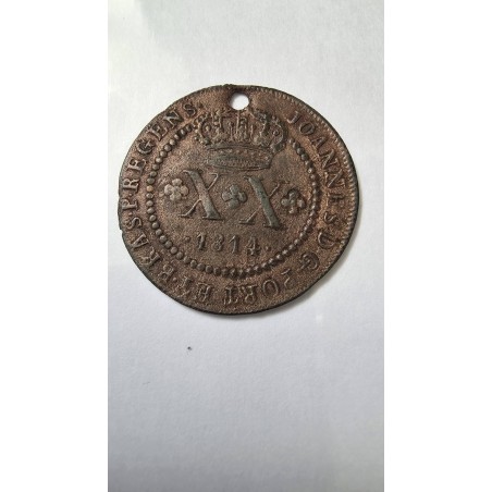 Moeda Brasil XX Reis 1814 R com furo