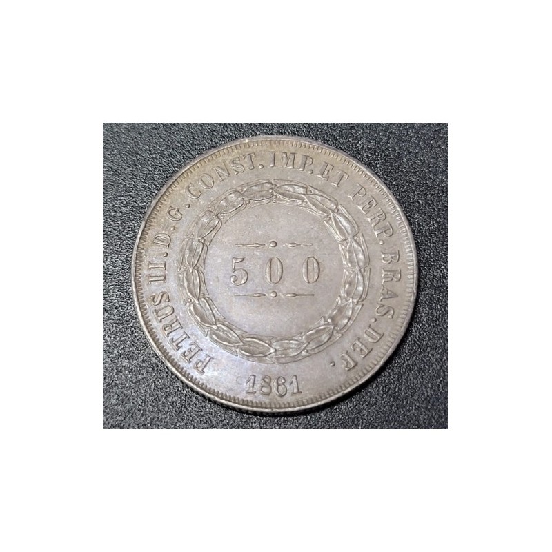Moeda Brasil Império 500 reis 1861 Flor de Cunho