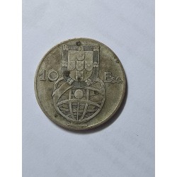 Moeda Portugal 10 escudos 1954 prata 680 12,5g