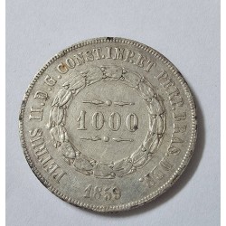 Moeda Brasil Império 1000 reis 1859 terceiro sistema mbc