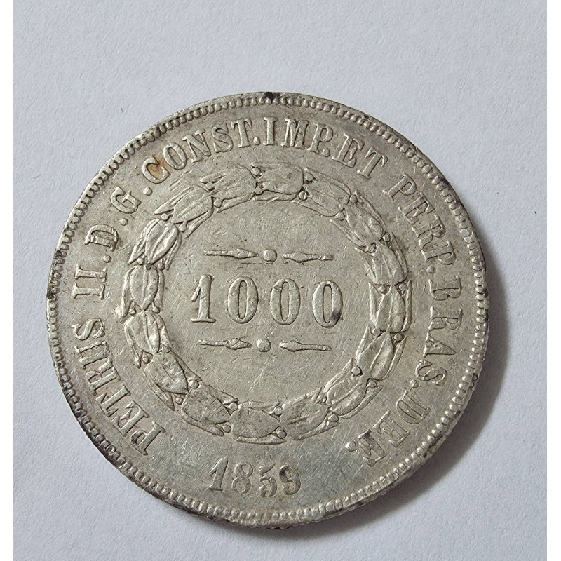 Moeda Brasil Império 1000 reis 1859 terceiro sistema mbc