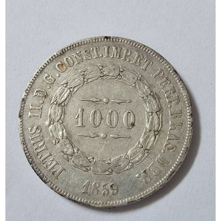 Moeda Brasil Império 1000 reis 1859 terceiro sistema mbc