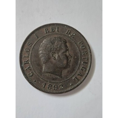 Moeda Antiga Portugal 10 Réis 1892 - Carlos I - Rara Peça Histórica