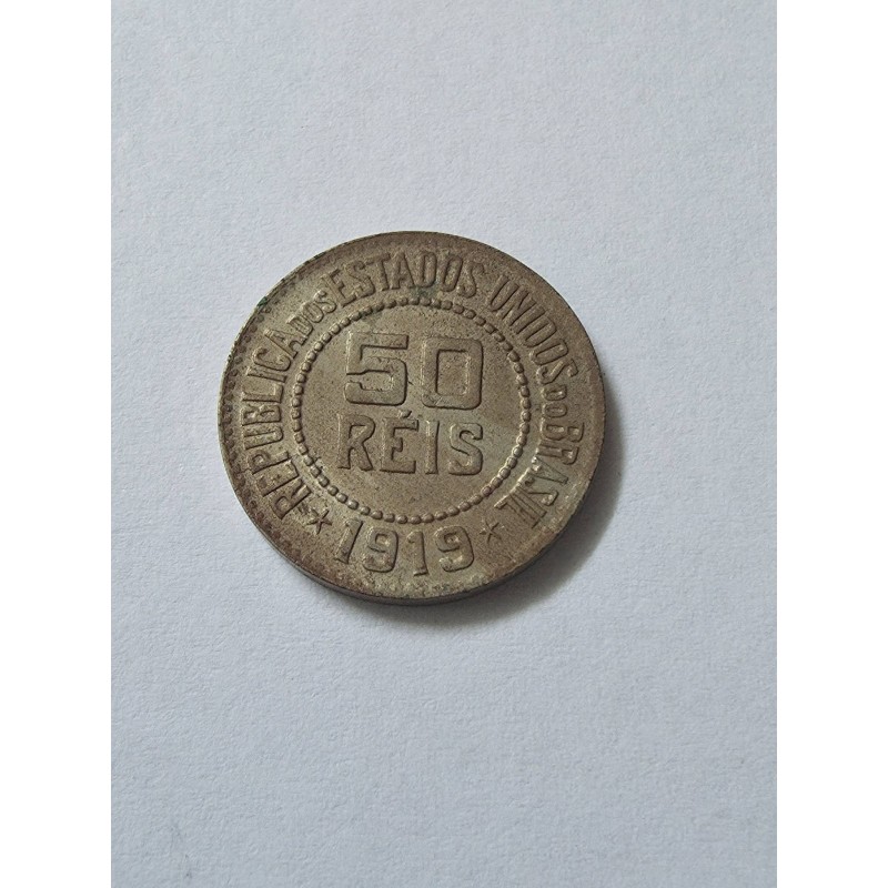 Moeda Brasil Republica 50 reis 1919 Flor de cunho