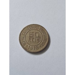 Moeda Brasil 50 reis 1918 Flor de cunho