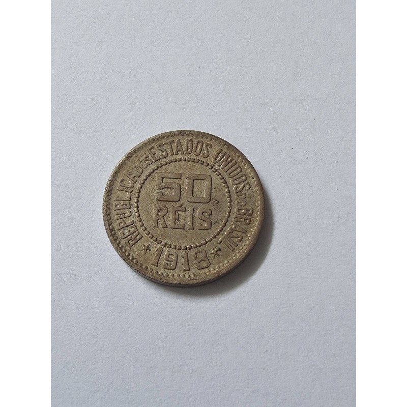 Moeda Brasil 50 reis 1918 Flor de cunho