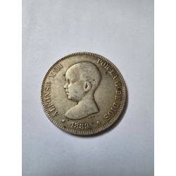 Moeda da Espanha 5 pesetas 1889 prata 25g