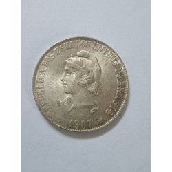 Moeda Brasil Republica 2000 reis 1907 prata Flor de Cunho