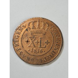 Moeda Brasil Cobre XL reis 1816 B com tentativa furo no florão esquerdo C415