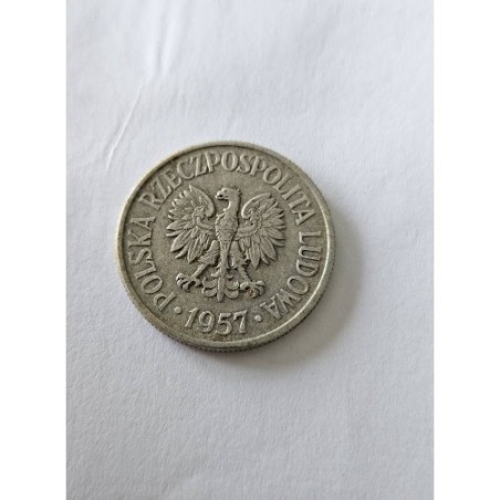 Venda de moeda de 50 Groszy da Polônia, ano de 1957. Apresenta a águia polonesa e o valor nominal. Item histórico e raro para co
