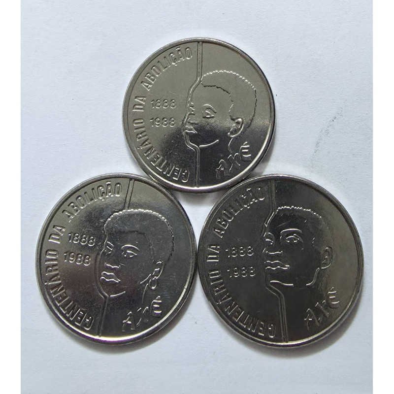 Moedas Brasil trio Série Axé 100 cruzados 1988 Centenario Abolição