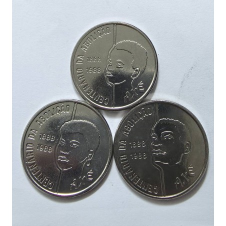 Moedas Brasil trio Série Axé 100 cruzados 1988 Centenario Abolição