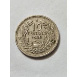 Moeda  Chile 10 Centavos 1936 - Águia Andina
