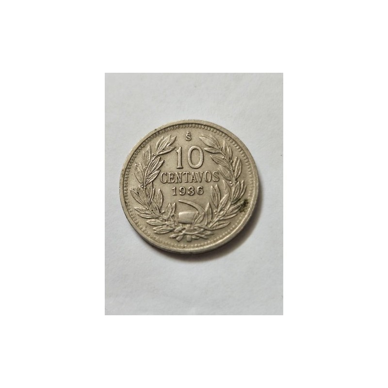 Moeda  Chile 10 Centavos 1936 - Águia Andina
