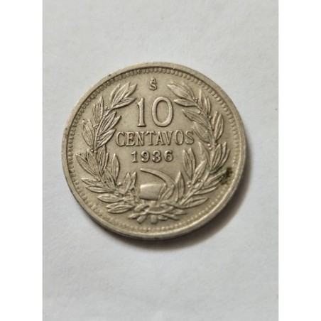 Moeda  Chile 10 Centavos 1936 - Águia Andina