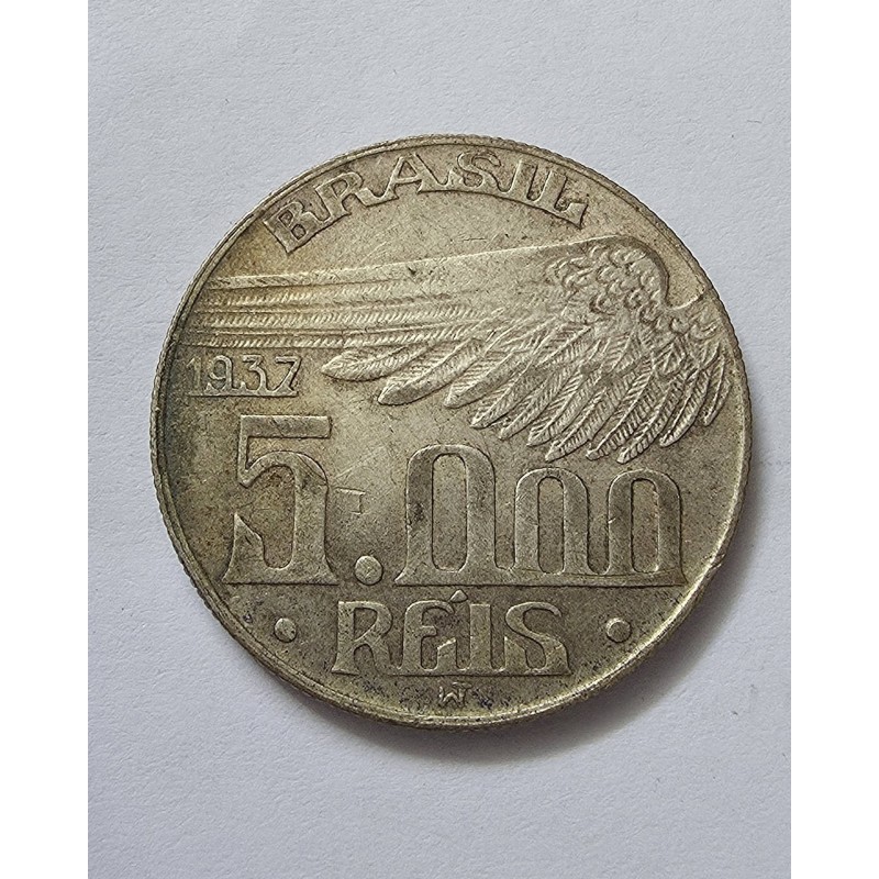 Moeda Brasil 5000 reis 1937 data difícil Santos Dummont