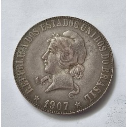 Moeda Brasil 2000 reis 1907 XX gramas prata MBC