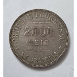 Moeda Brasil 2000 reis 1907 XX gramas prata MBC