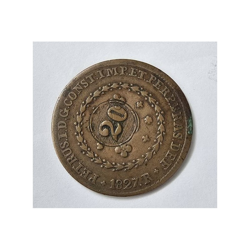 Moeda Brasil 40 reis carimbo 20 1827 R Mbc