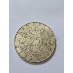 Moeda da Austria 25 shillings prata 800 13g Amadeus Mozart 1956